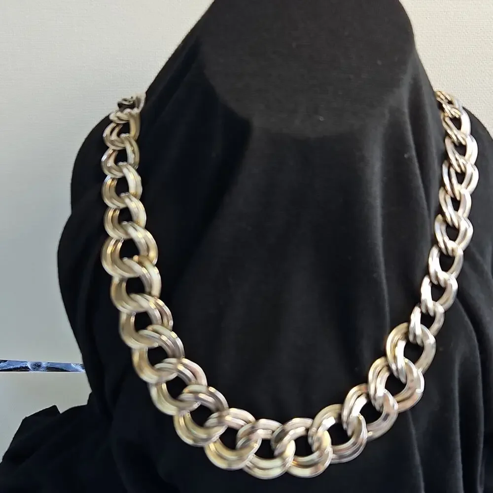 Vtg Silver Tone Curb Link Chain Necklace Box Clasp 24in